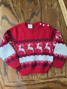 Vintage Baby Sweater With Reindeer Fair Isle Design 18 Months  Winter Knit SOFT